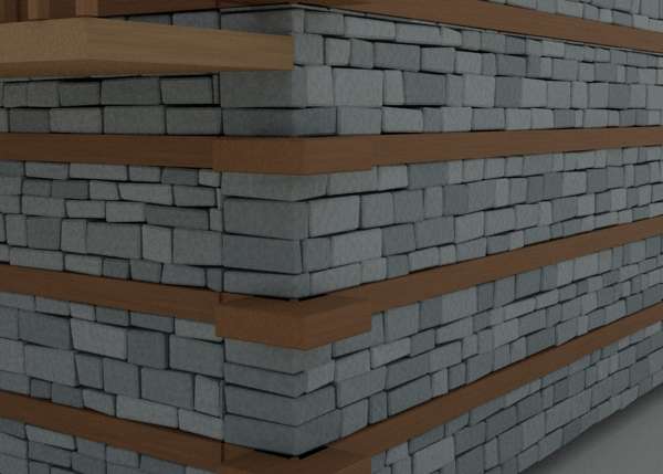 Zenogi material concept studying stone masonry and timber bands